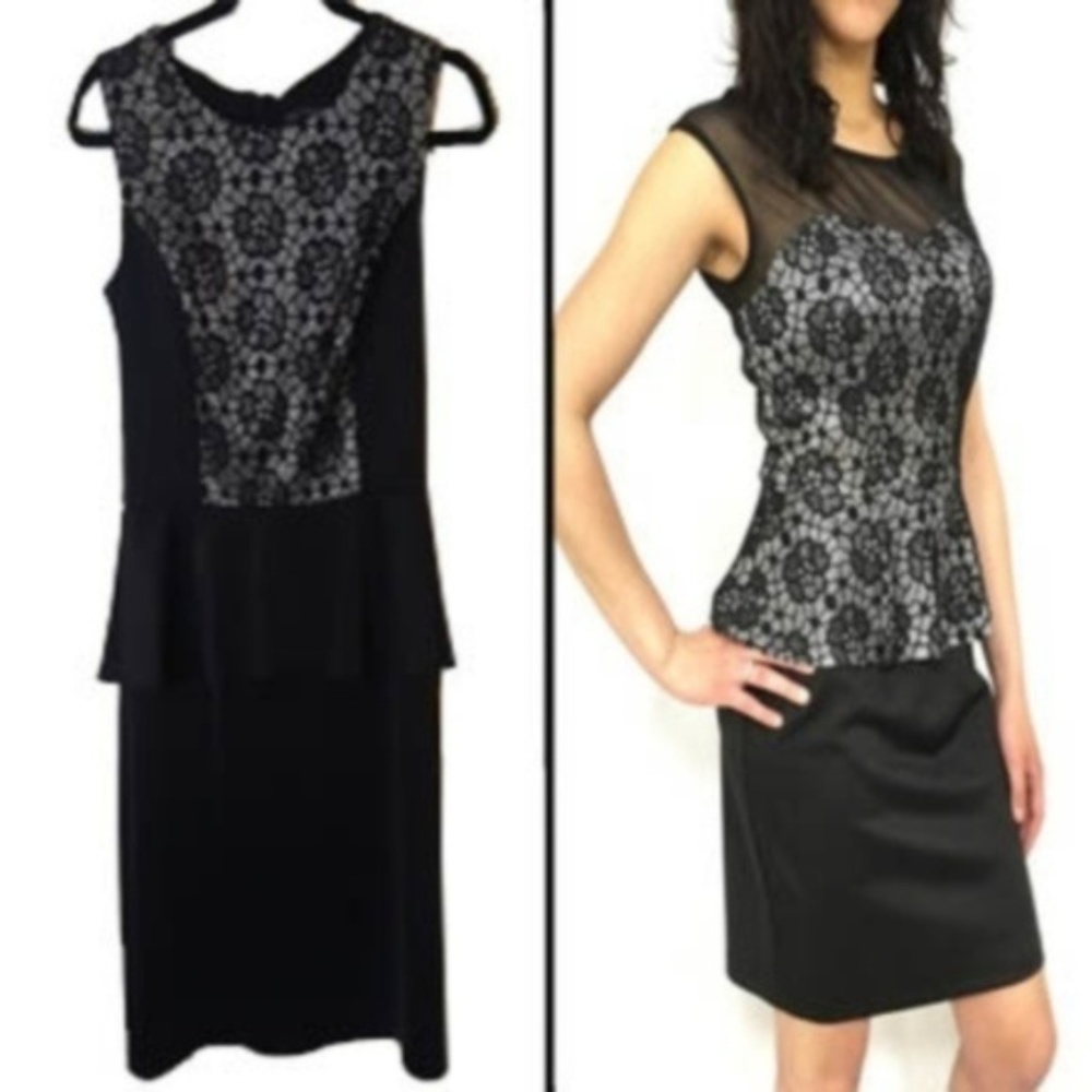 Enfocus studio Black White Lace Peplum Dress
